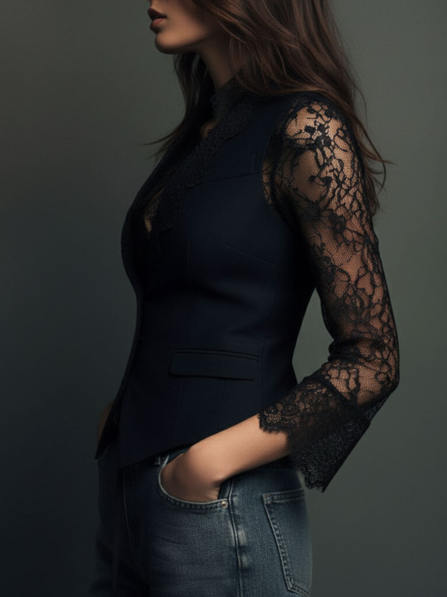 Vittoria lace-sleeve blazer - side view