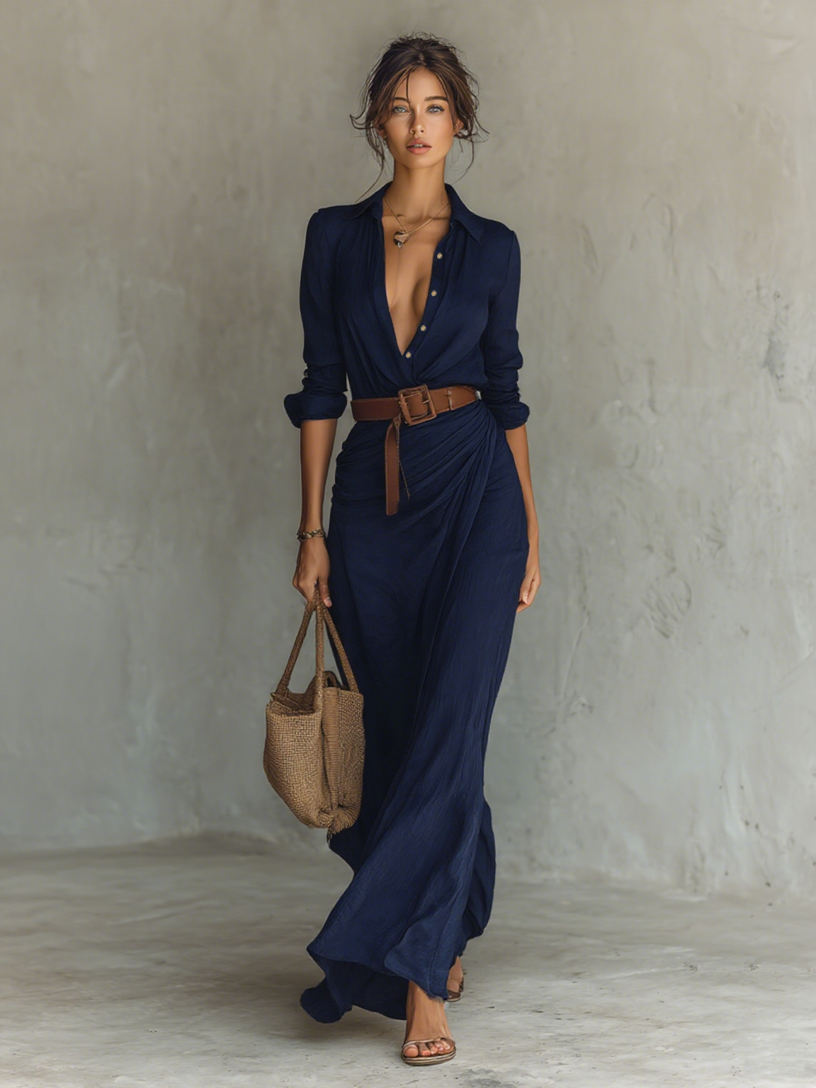 Alina Belted Maxi Shirt Dress