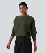 Boat Neck Batwing Sleeve Casual Jumper