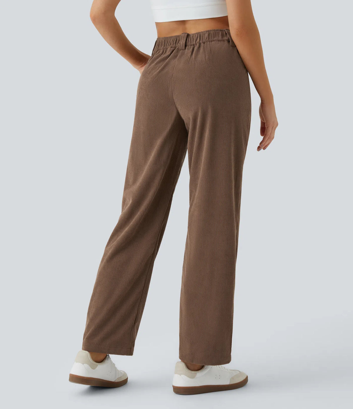 Mid Rise Zipper Pocket Corduroy Casual Trousers