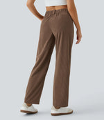 Mid Rise Zipper Pocket Corduroy Casual Trousers