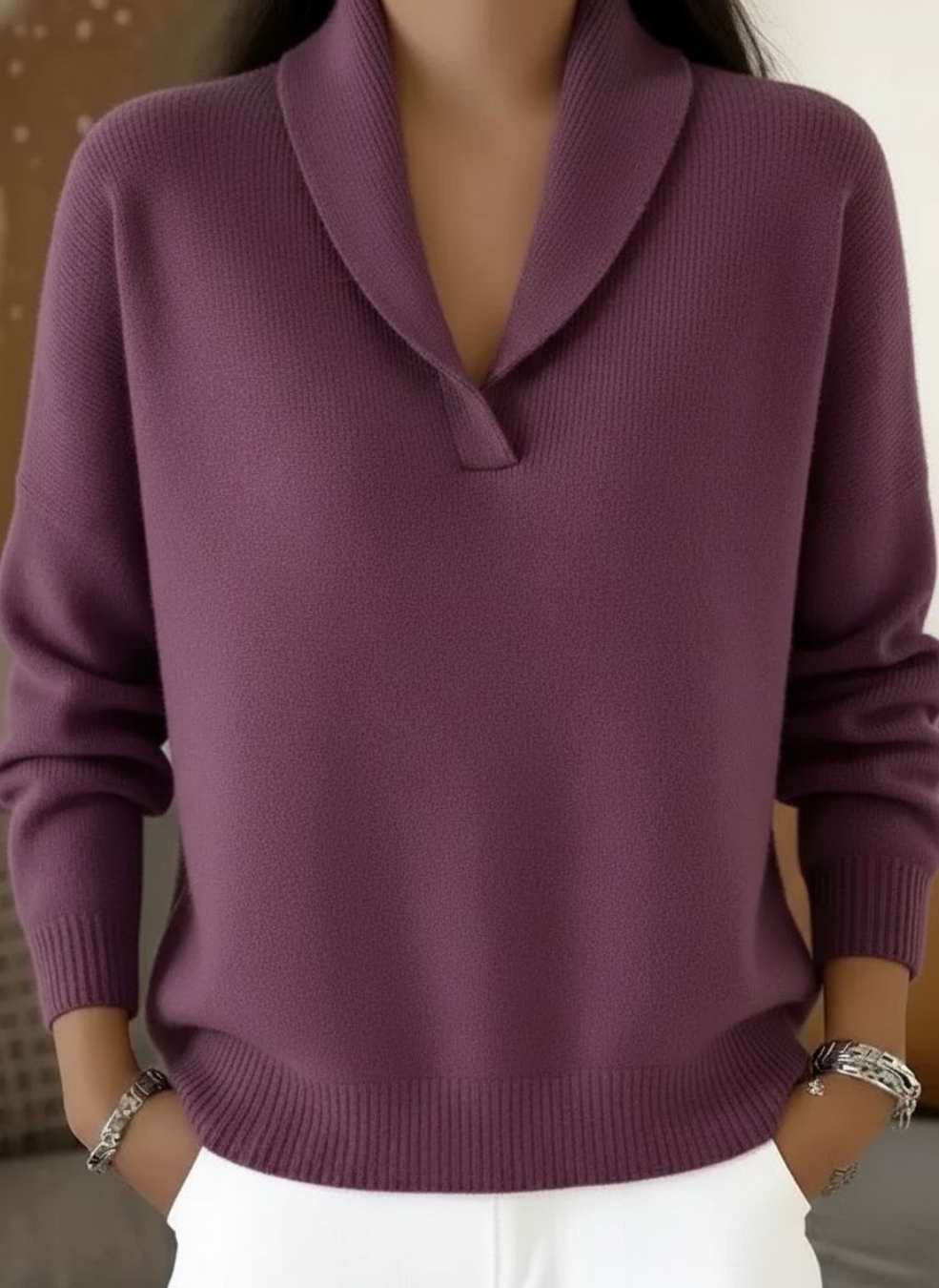 Cosima Draped Shawl-Collar Sweater - Purple