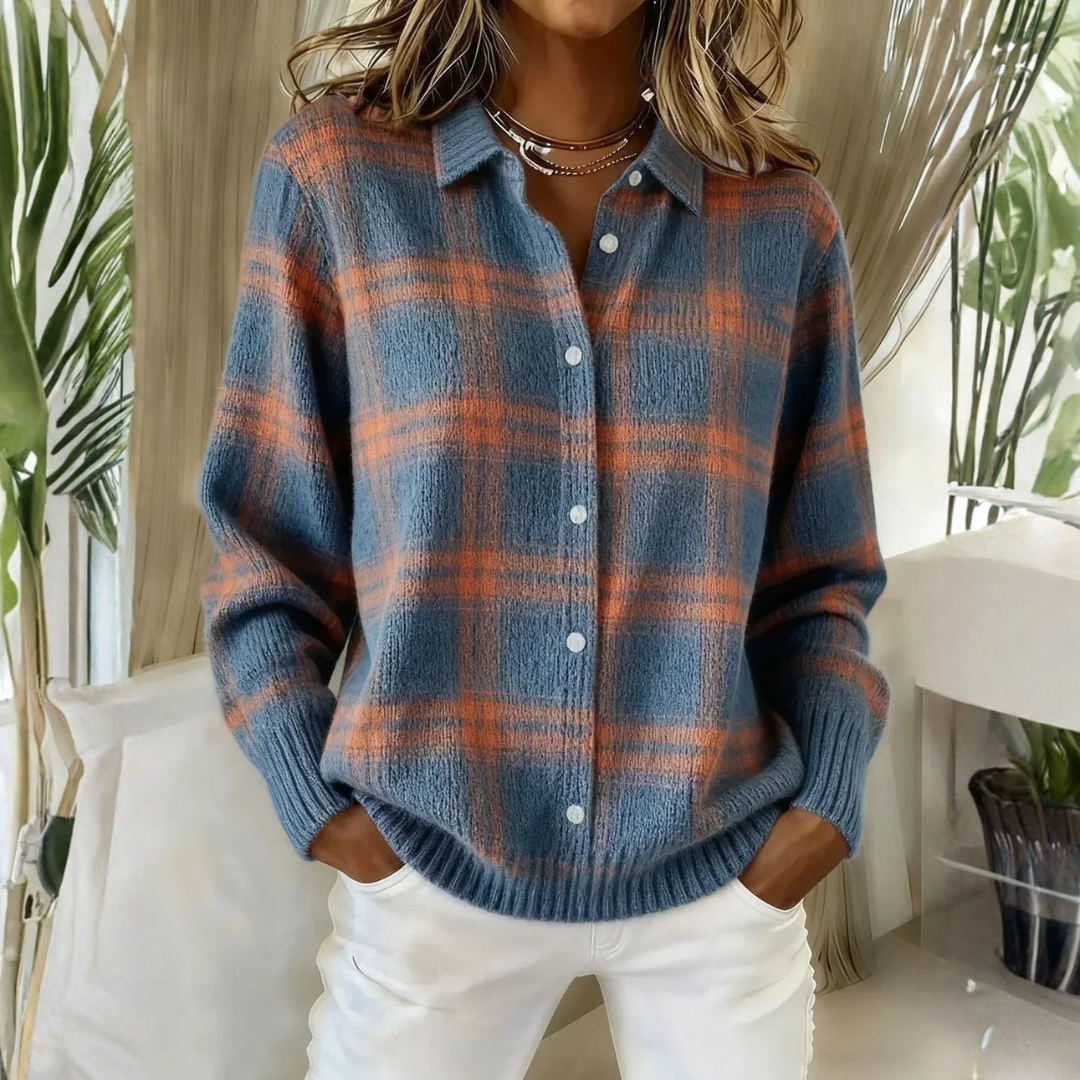 Giulia plaid knit shacket cardigan