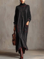 Lucia Contrast-Stitch Suede-Look Maxi Dress