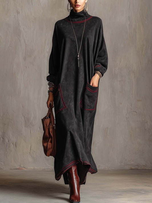 Lucia Contrast-Stitch Suede-Look Maxi Dress