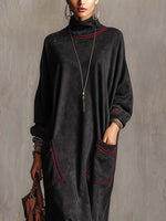 Lucia Contrast-Stitch Suede-Look Maxi Dress
