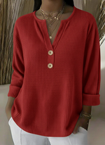 Wanda Honeycomb Henley Top - Red