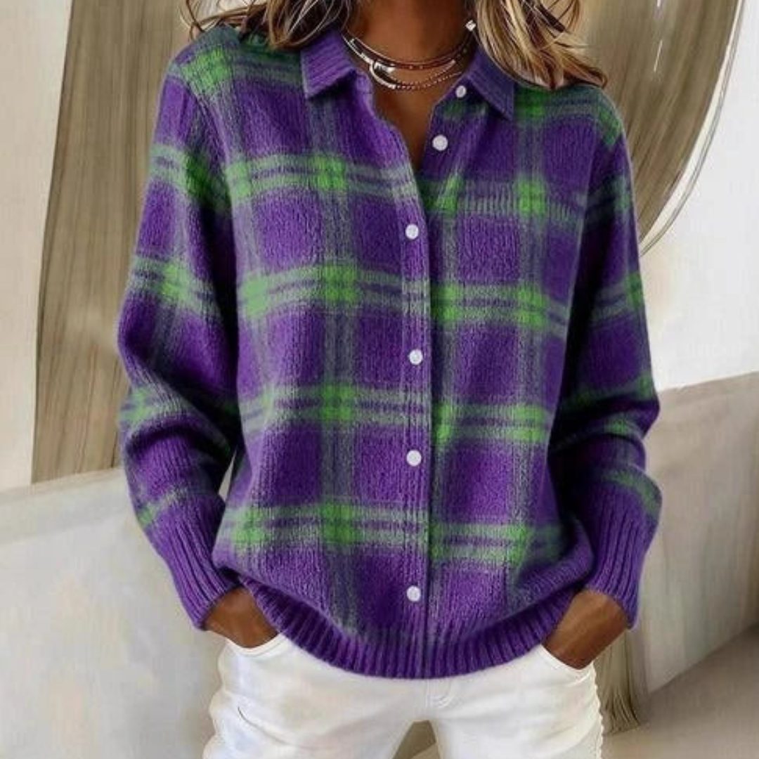 Giulia plaid knit shacket cardigan