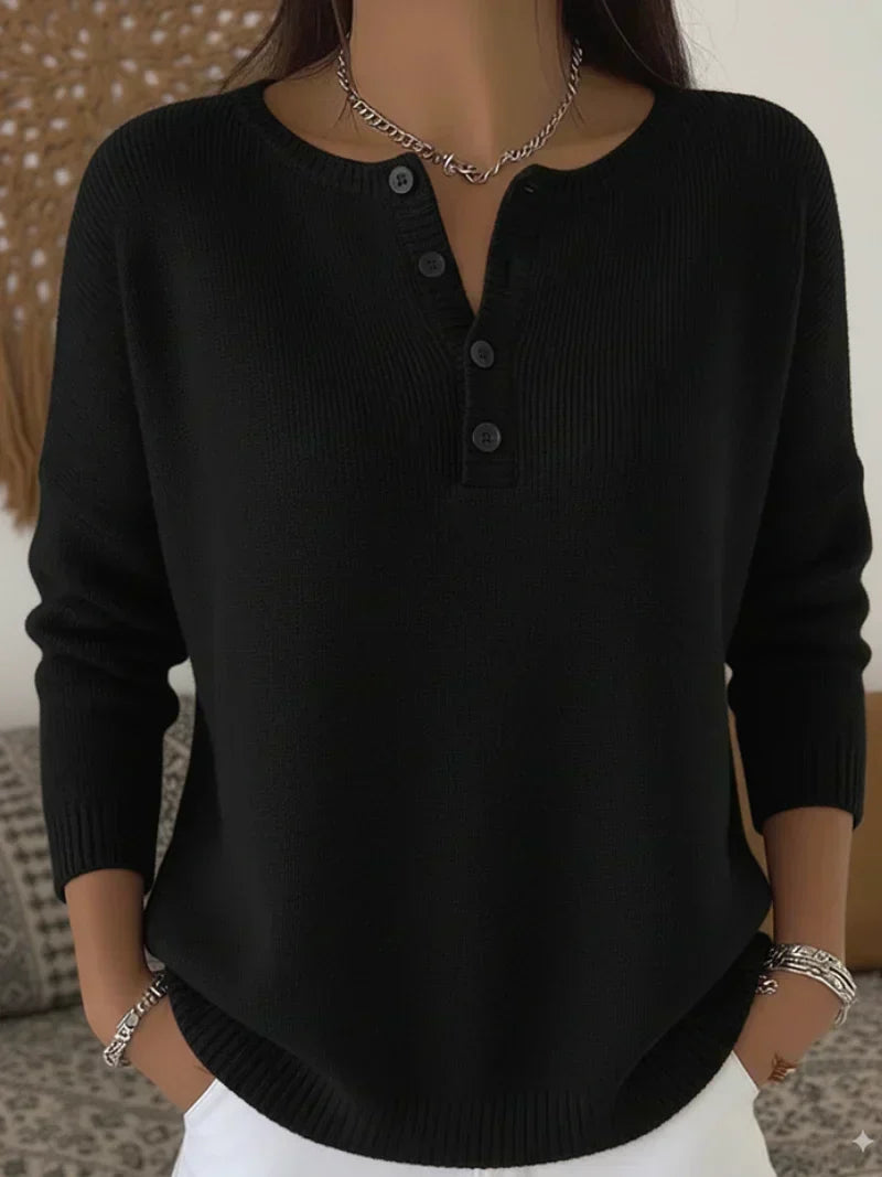 Ombretta Henley Button Sweater - Black