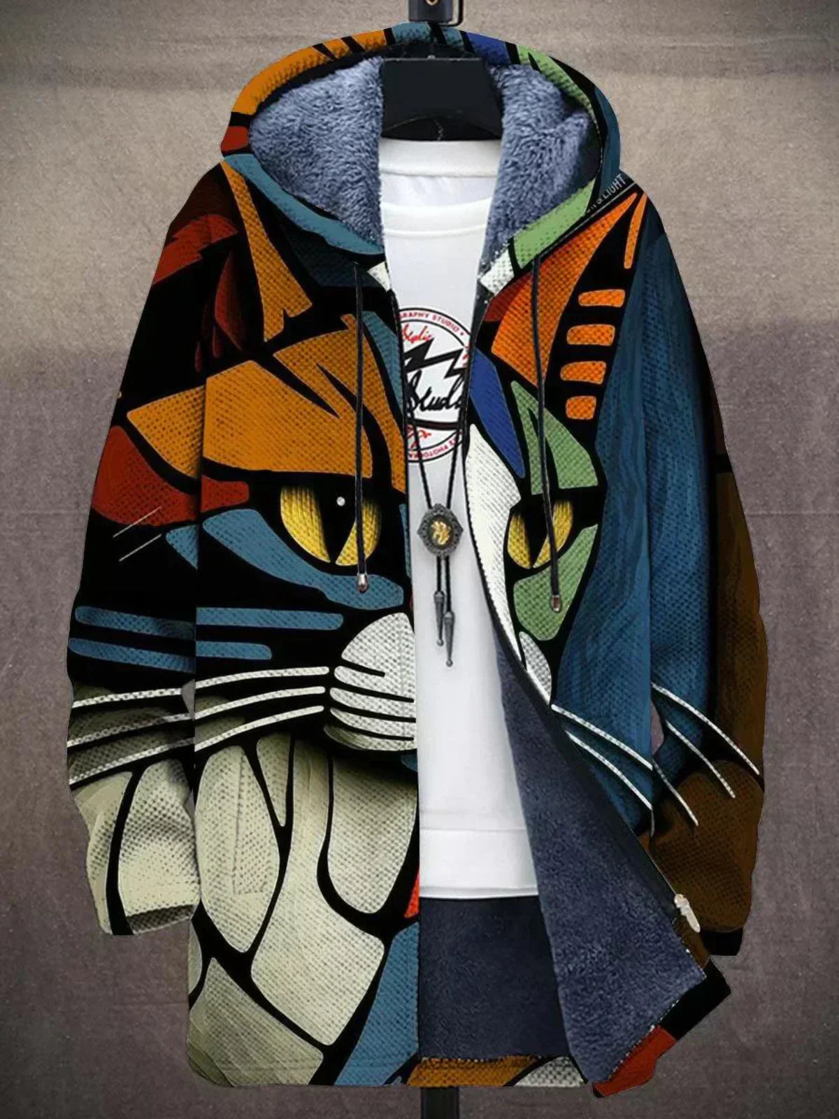 Rosalia Patchwork Hooded Fleece Cardigan - Cat