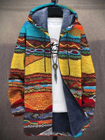 Rosalia Patchwork Hooded Fleece Cardigan - Retro