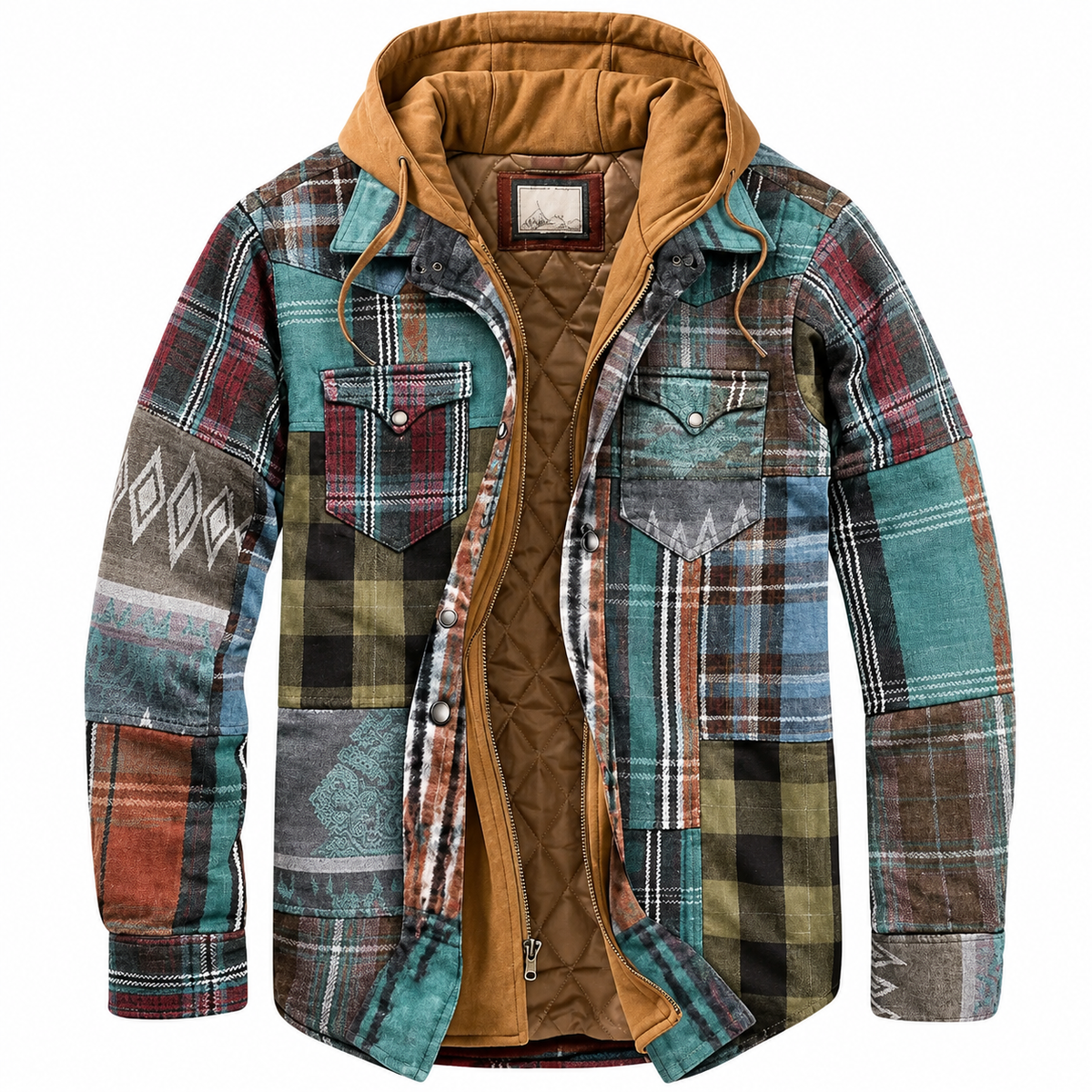 Ottavio Hooded Patchwork Plaid Shirt Jacket