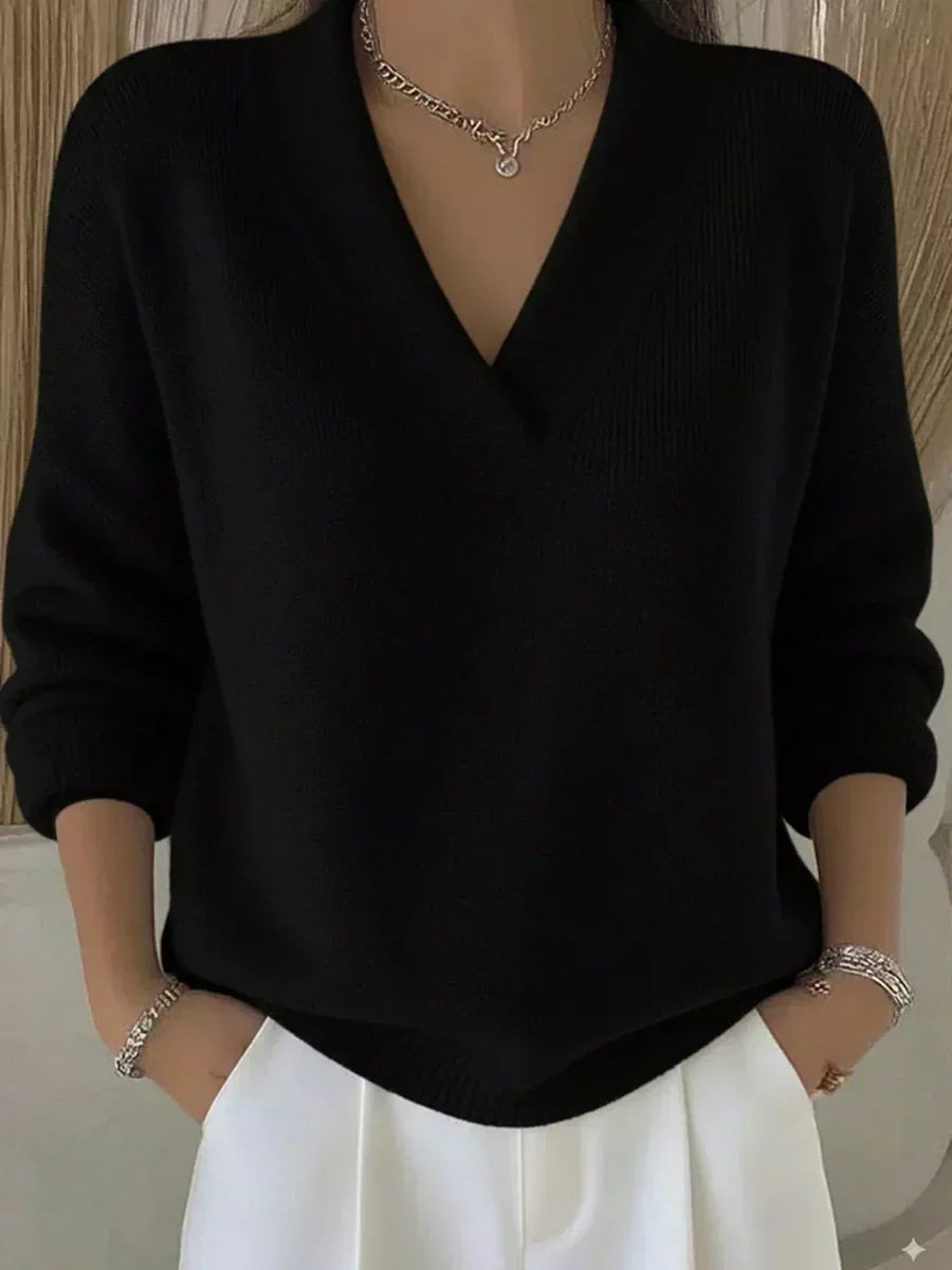 Liliana Relaxed V-Neck Sweater - Black