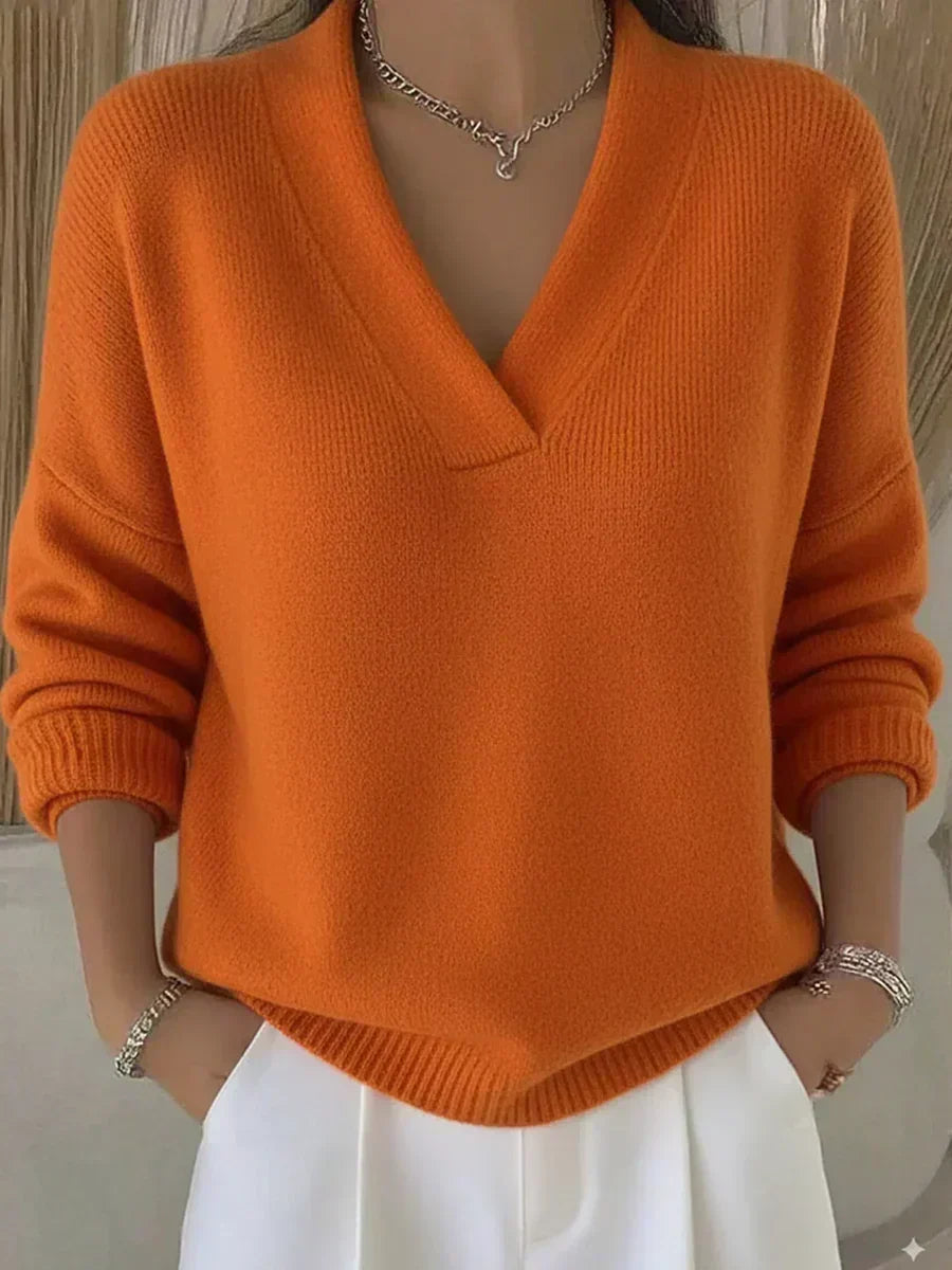 Liliana Relaxed V-Neck Sweater - Orange