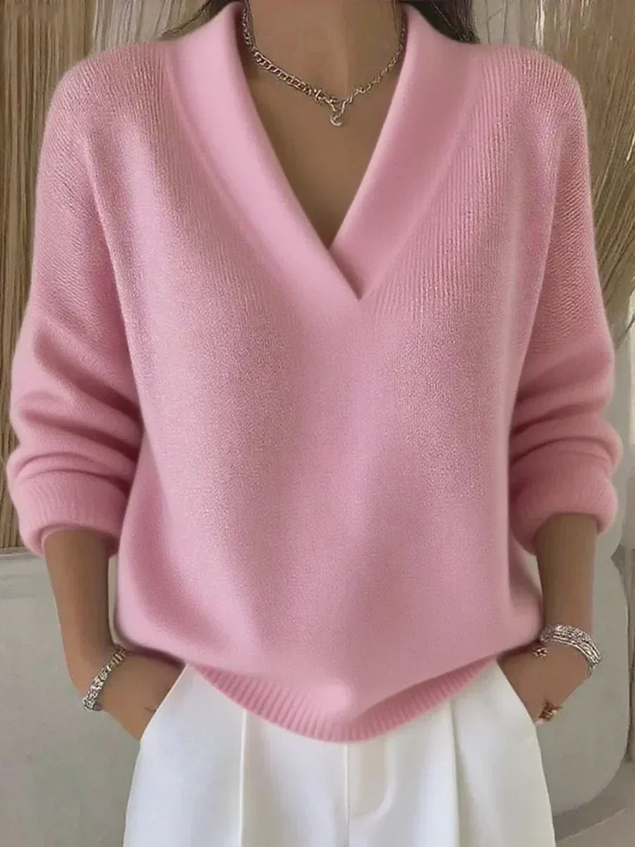Liliana Relaxed V-Neck Sweater - Pink