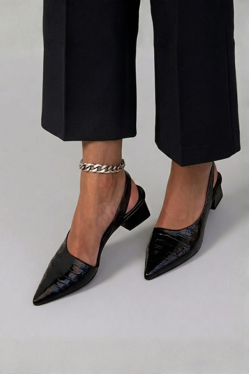 Elisa Pointed Block-Heel Slingbacks