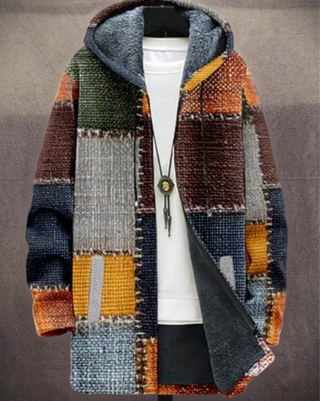 Federico patchwork hooded coat - Earth Patchwork