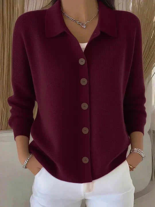 Viola Collared Button Cardigan - Burgundy