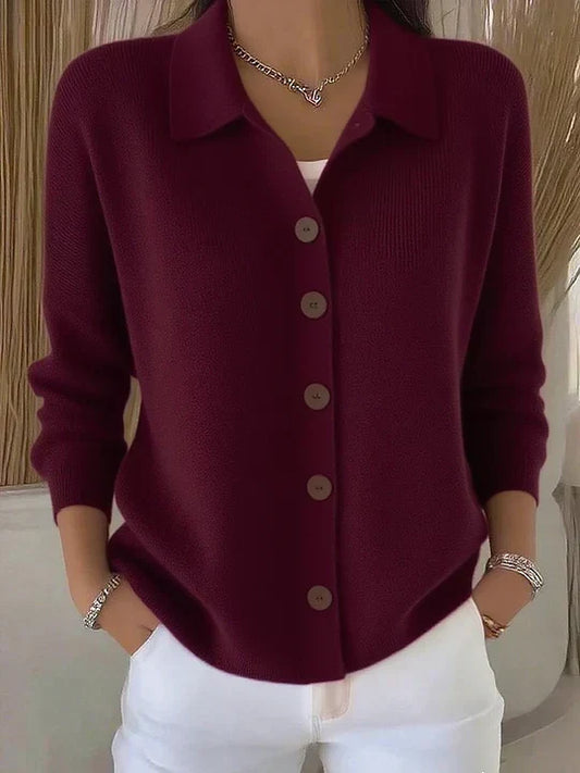 Viola Collared Button Cardigan - Burgundy