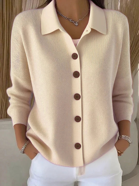 Viola Collared Button Cardigan - Cream