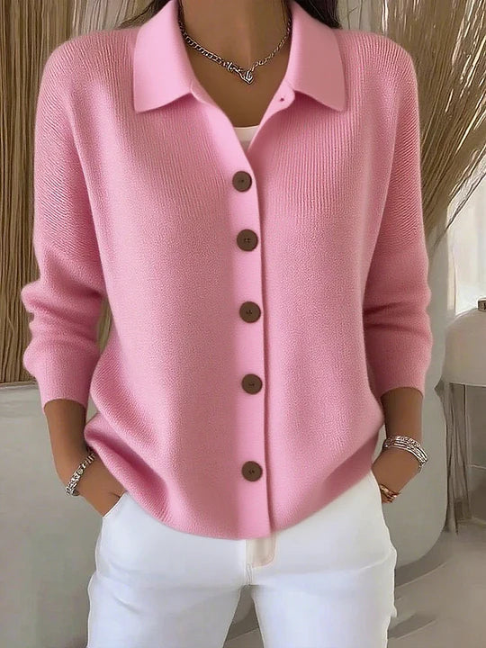 Viola Collared Button Cardigan - Pink