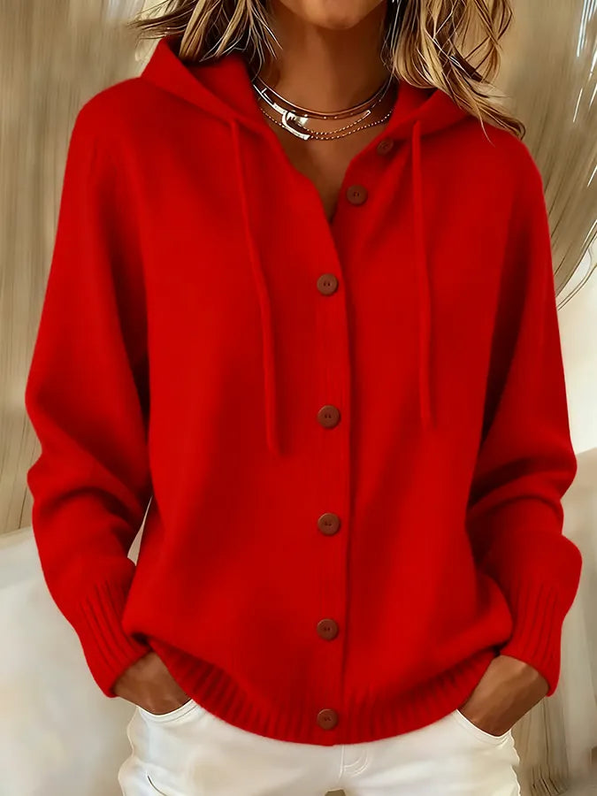 Alida Soft Hooded Cardigan - Red