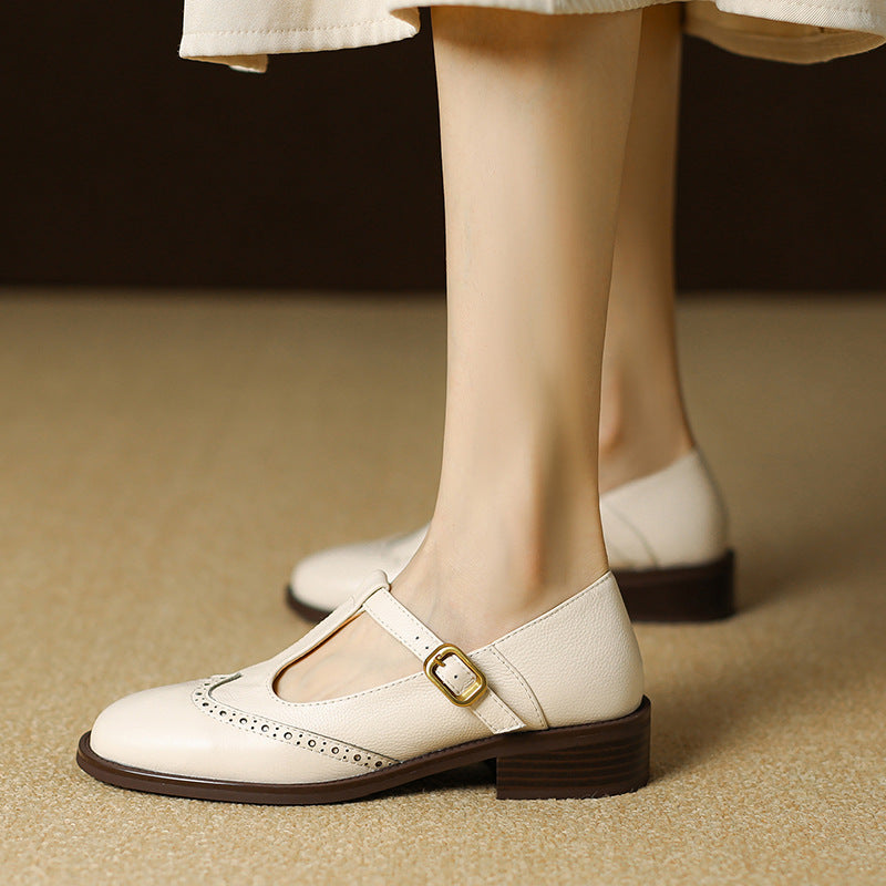 Vintage T-Strap Mary Jane Shoes - Cream