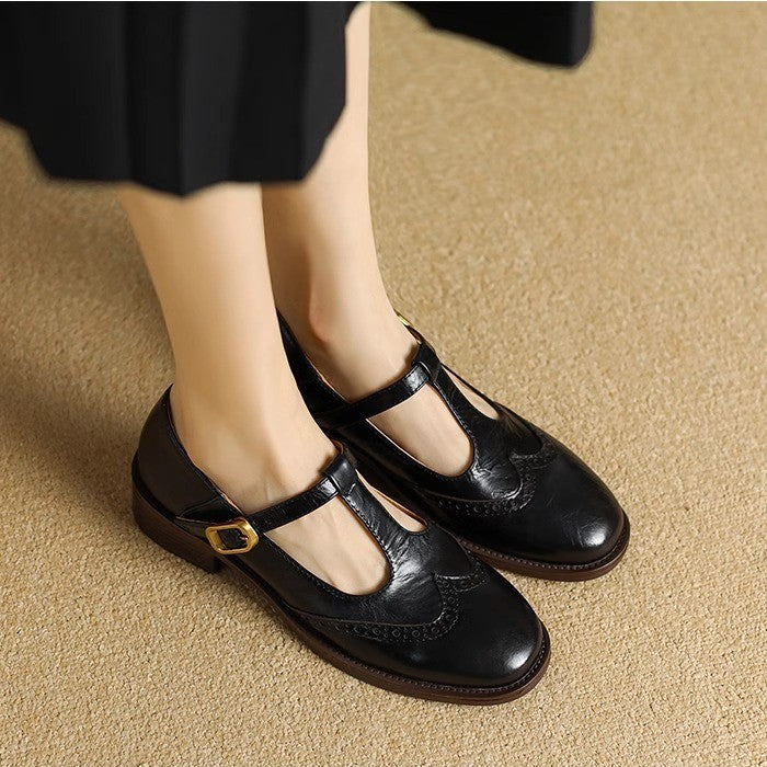 Vintage T-Strap Mary Jane Shoes - Black