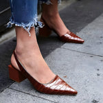 Elisa Pointed Block-Heel Slingbacks