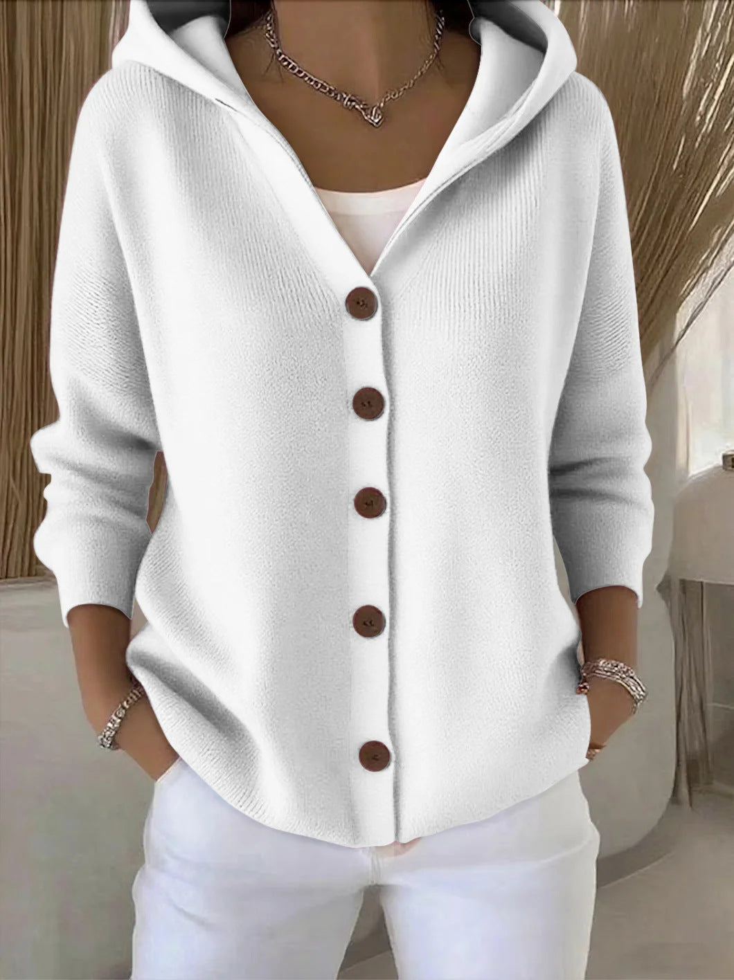 Ginevra Hooded Button Cardigan - Gray