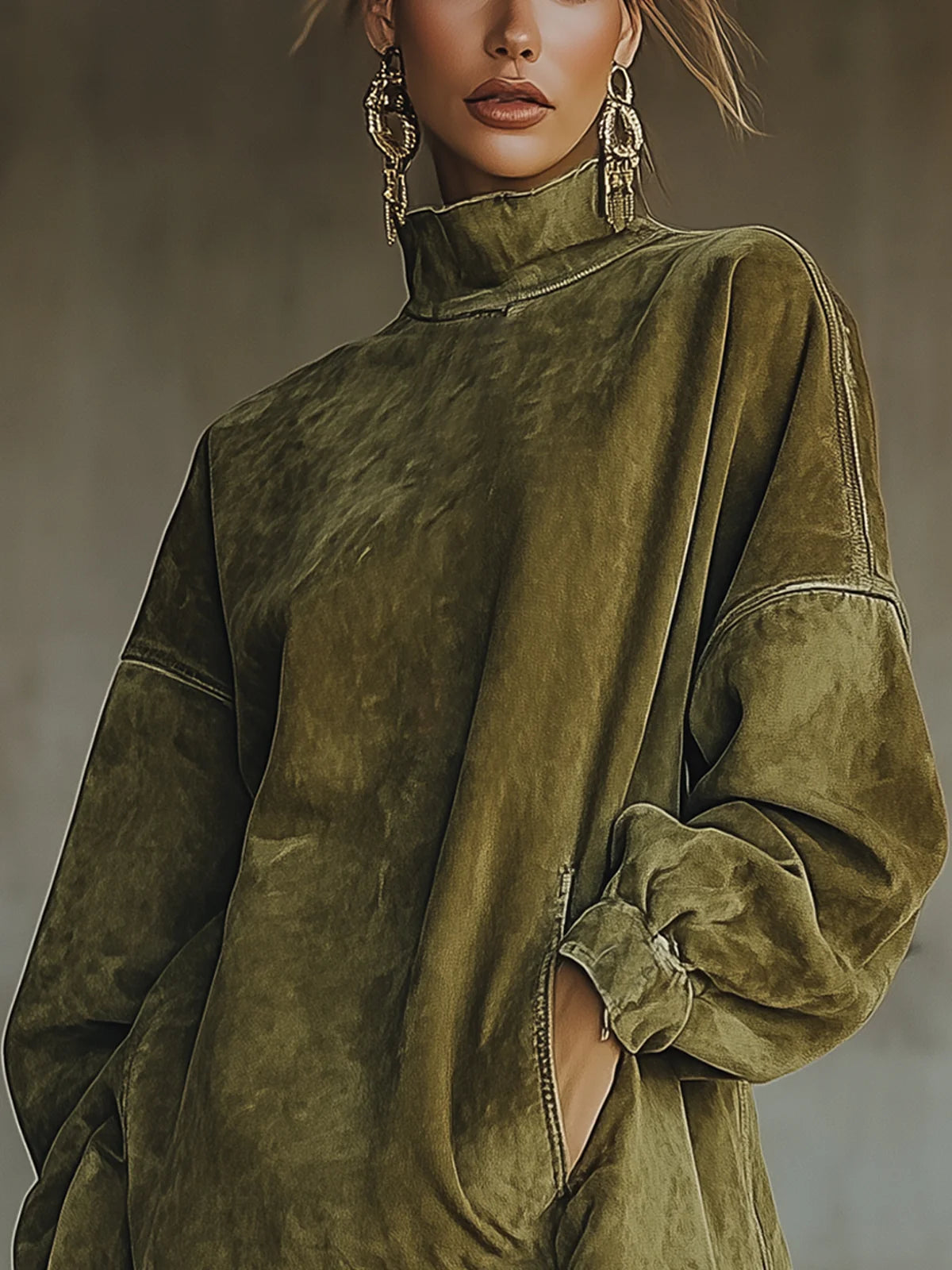 Susanna Fringe-Hem Suede-Look Turtleneck Dress