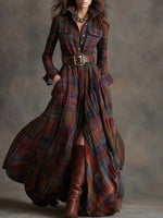Jessica Belted Plaid Maxi Shirt Dress