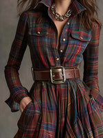 Jessica Belted Plaid Maxi Shirt Dress