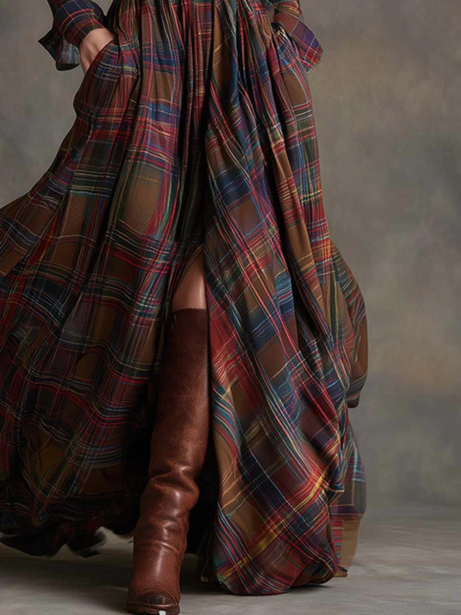 Jessica Belted Plaid Maxi Shirt Dress
