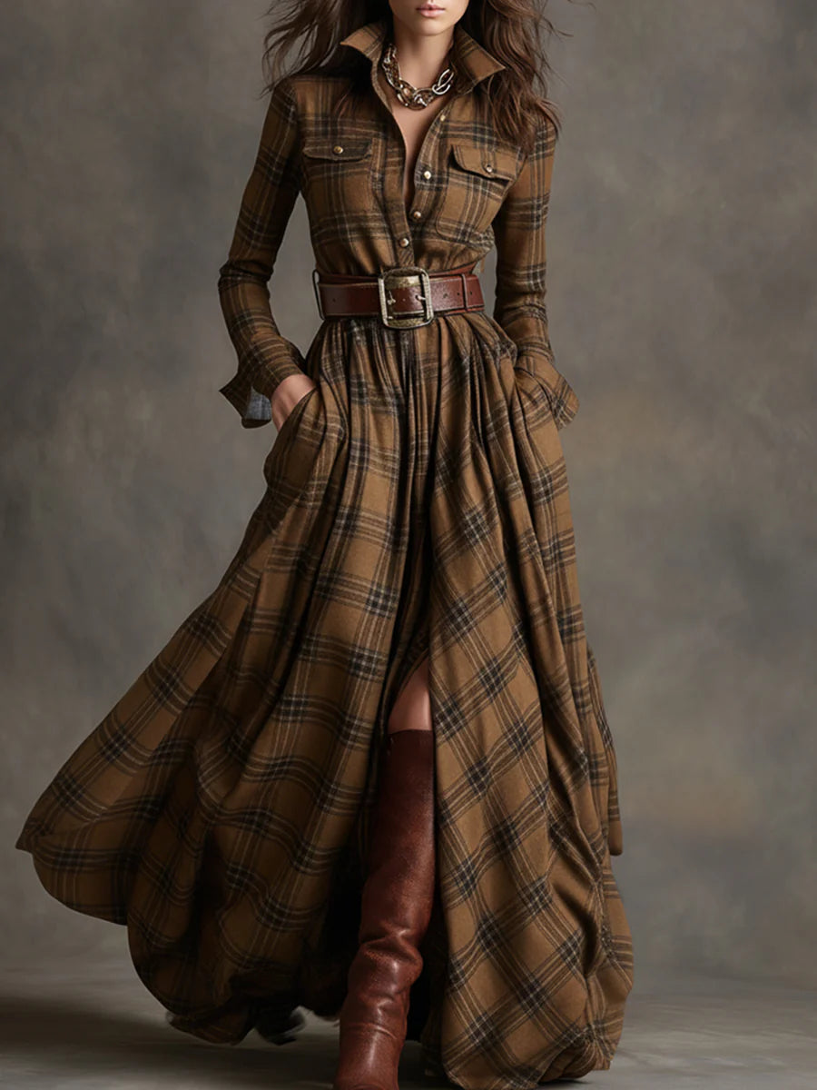 Jessica Belted Plaid Maxi Shirt Dress