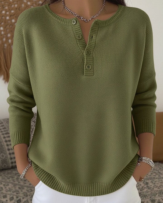 Ombretta Henley Button Sweater - Olive