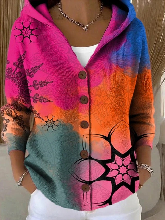 Ottavia Printed Hooded Cardigan - Fuchsia