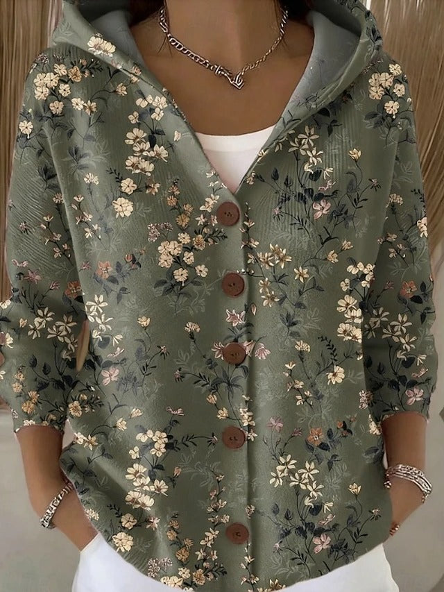 Ottavia Printed Hooded Cardigan - Dark Green