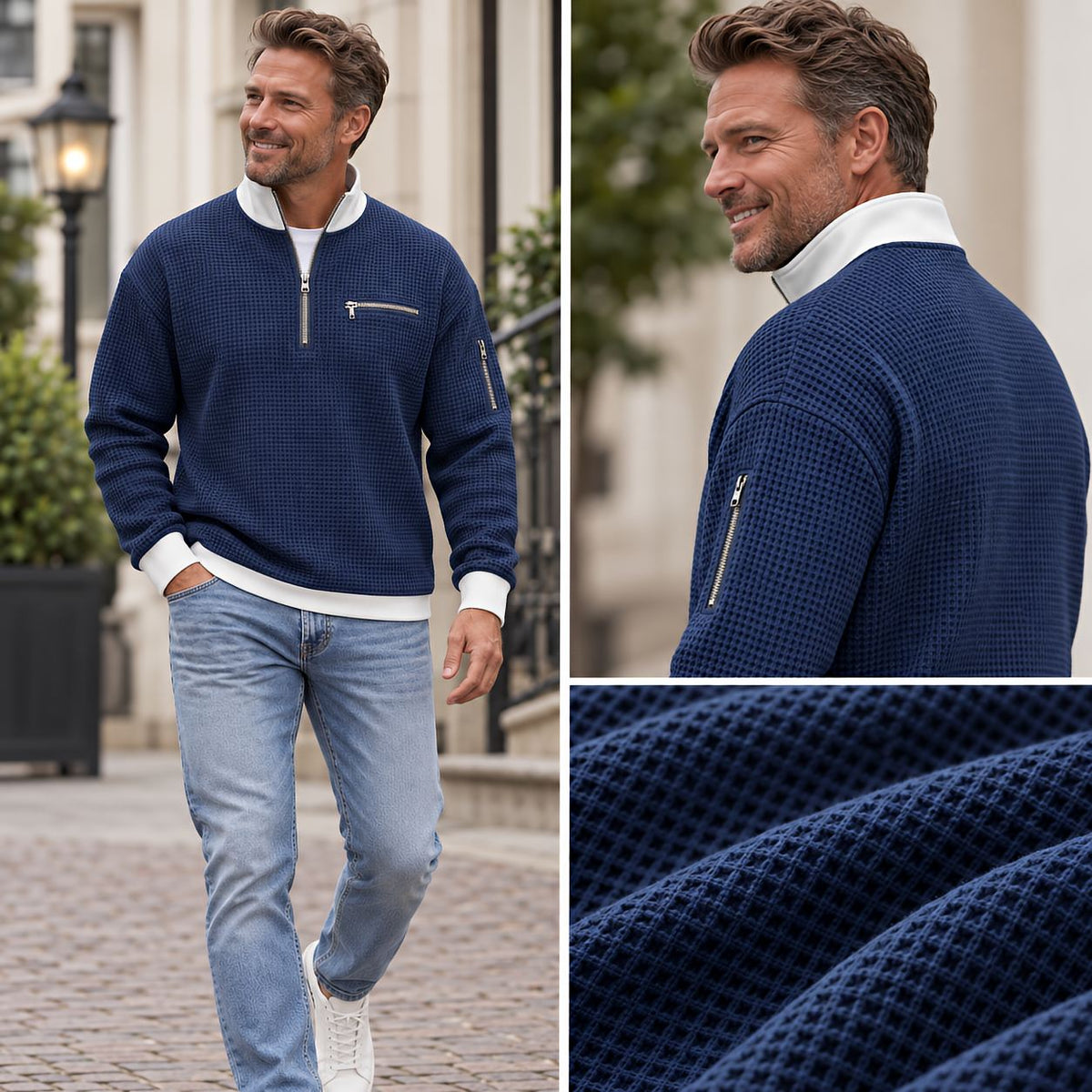 Waffle Knit Half-Zip Sweater
