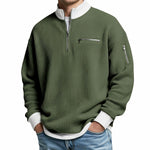 Waffle Knit Half-Zip Sweater - Army Green