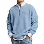Waffle Knit Half-Zip Sweater - Light Blue