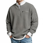 Waffle Knit Half-Zip Sweater - Light Gray