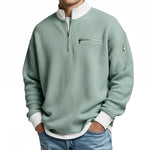 Waffle Knit Half-Zip Sweater - Sage Green