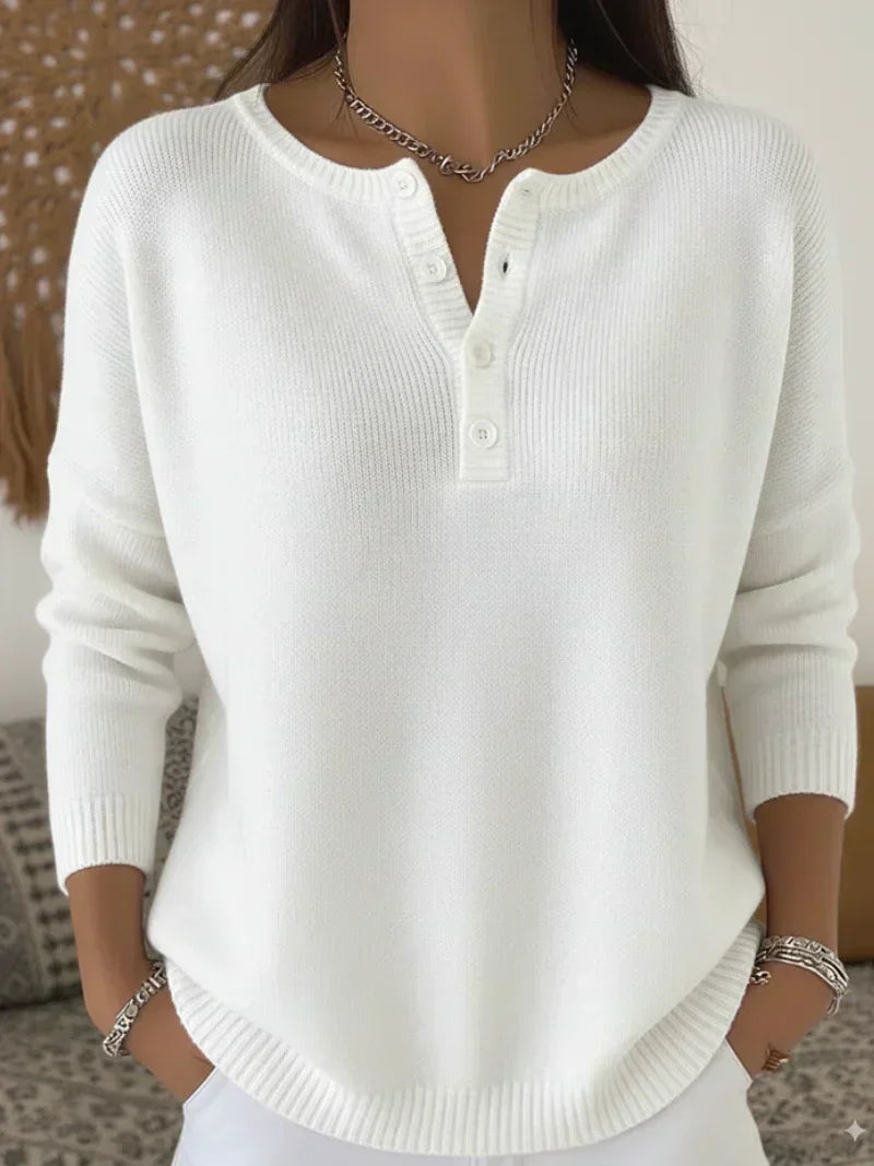 Ombretta Henley Button Sweater - White