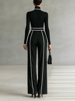 Angela Contrast-Piping Turtleneck & Wide Pants Set