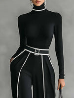 Angela Contrast-Piping Turtleneck & Wide Pants Set