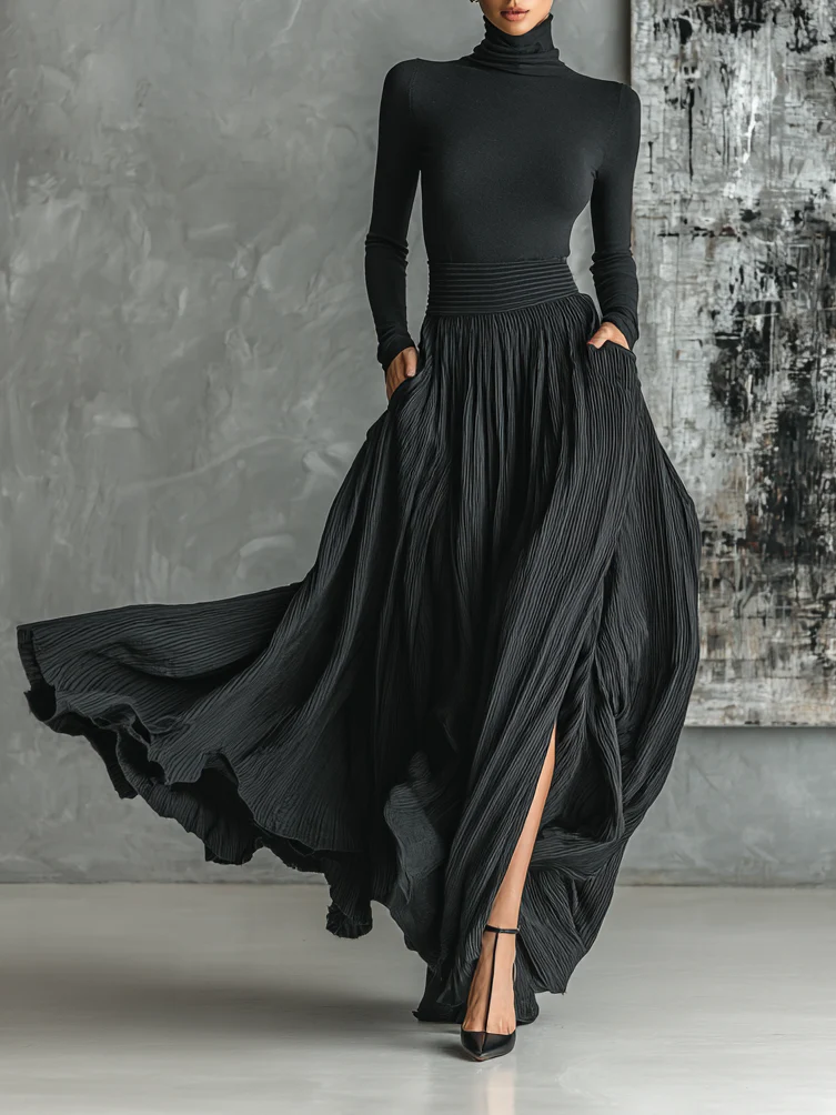Luna Turtleneck & Flared Maxi Skirt Set