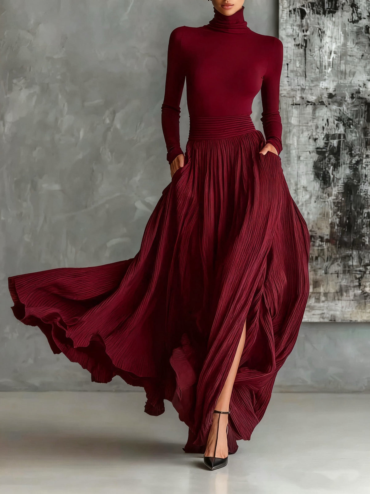 Luna Turtleneck & Flared Maxi Skirt Set