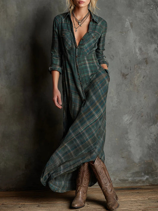 Emanuela Plaid Maxi Shirt Dress