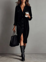 Rosaria Relaxed Suede-Look Midi Shirt Dress